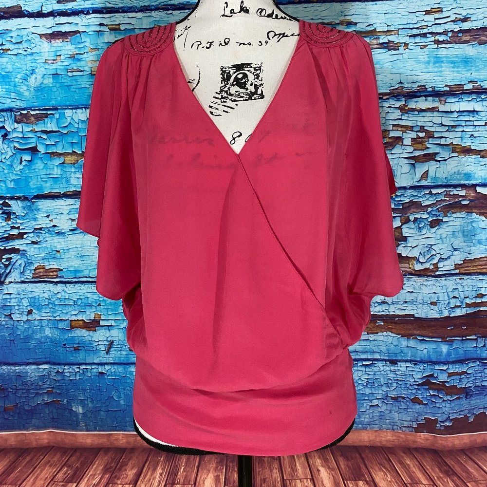 White House Black Market pink silk blouse